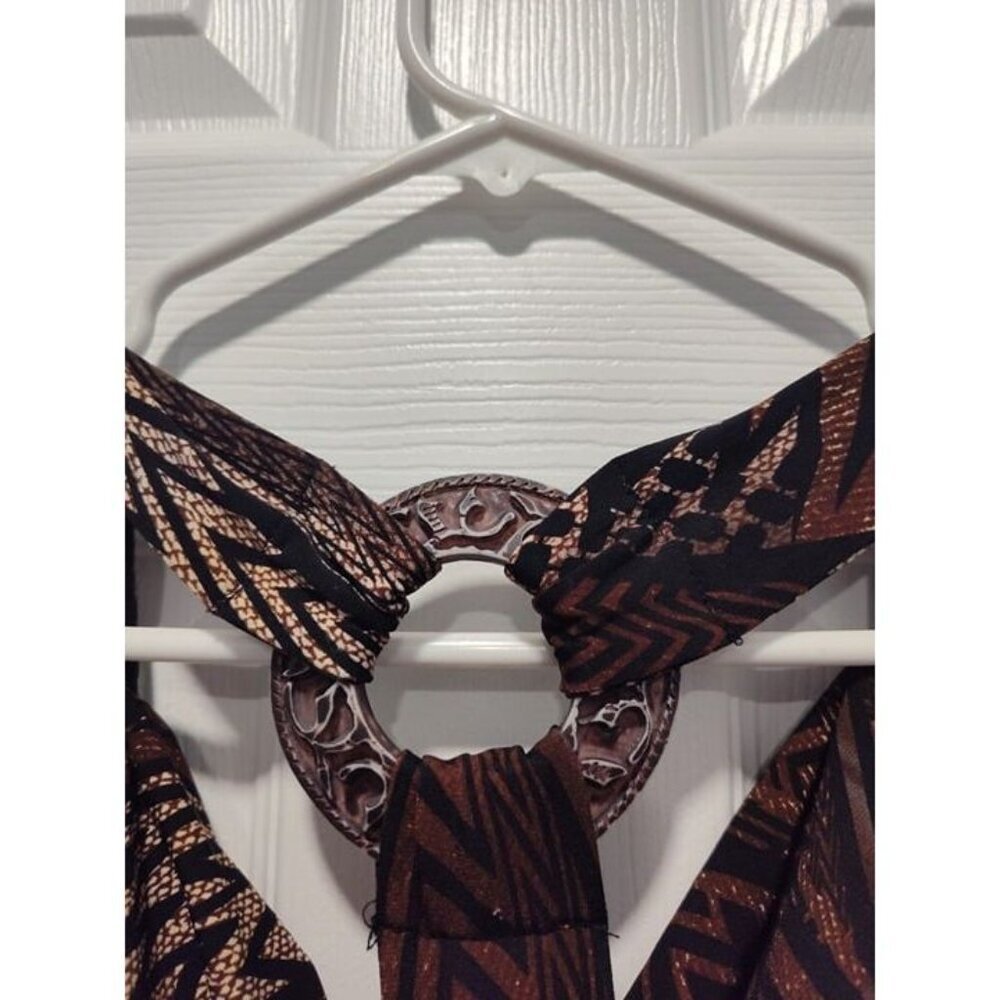 Ricki's Sz Medium Snakeskin print V-Neck Sleeveless Top W/ Rucheing At Waist - Picture 4 of 12